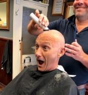 Man shocked to see totally shaved head